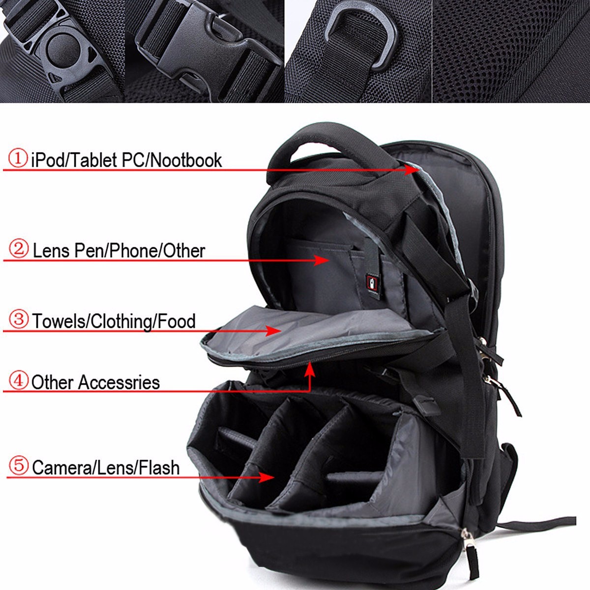 Nylon Waterproof Shockproof Camera Laptop Bag Lens Case Backpack For Canon Nikon SLR DSLR Camera 7