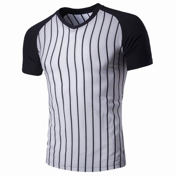 Mens Vertical Stripe Sports Style Slim Fit V Neck Tshirts Short Sleeved T Shirts Base Shirts