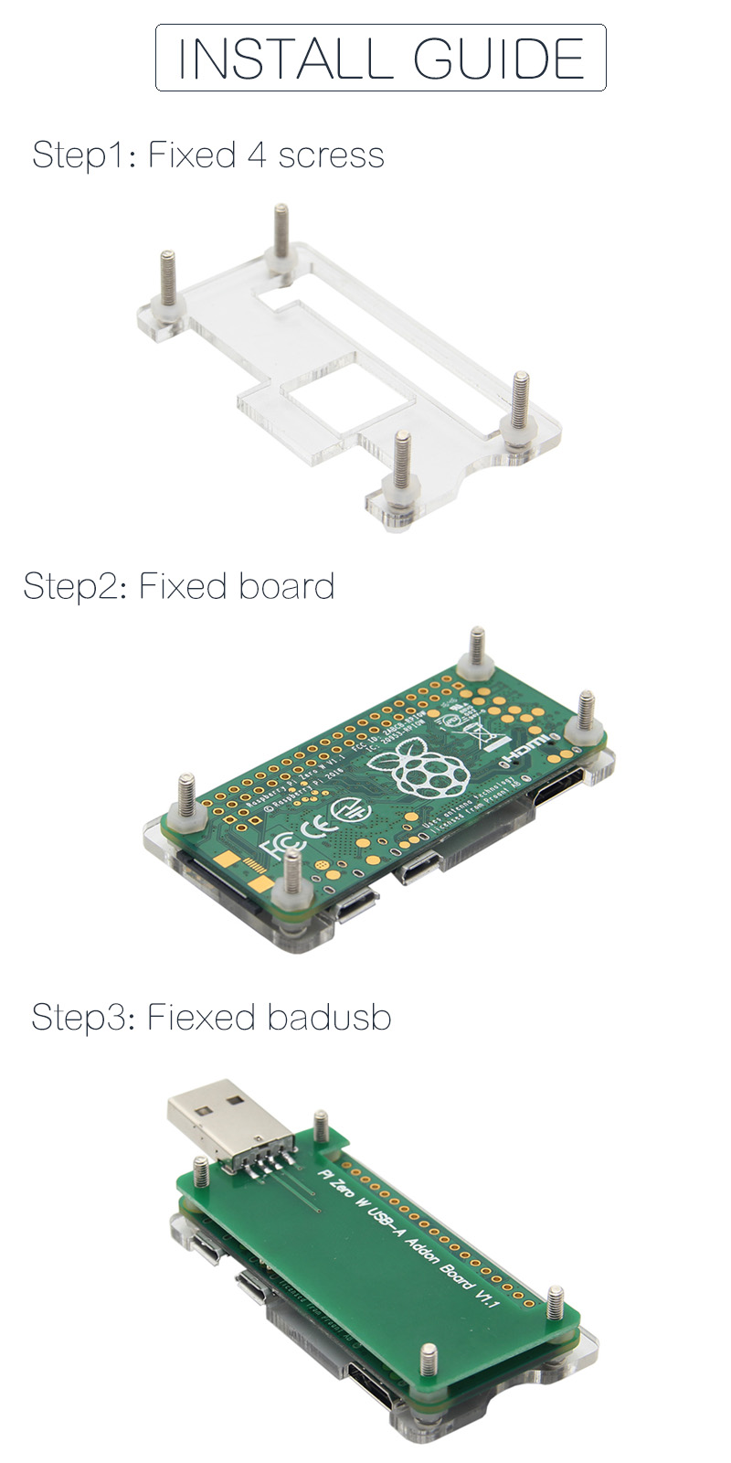 Transparent Acrylic Case For Raspberry Pi Zero W USB-A Addon BadUSB Board 1