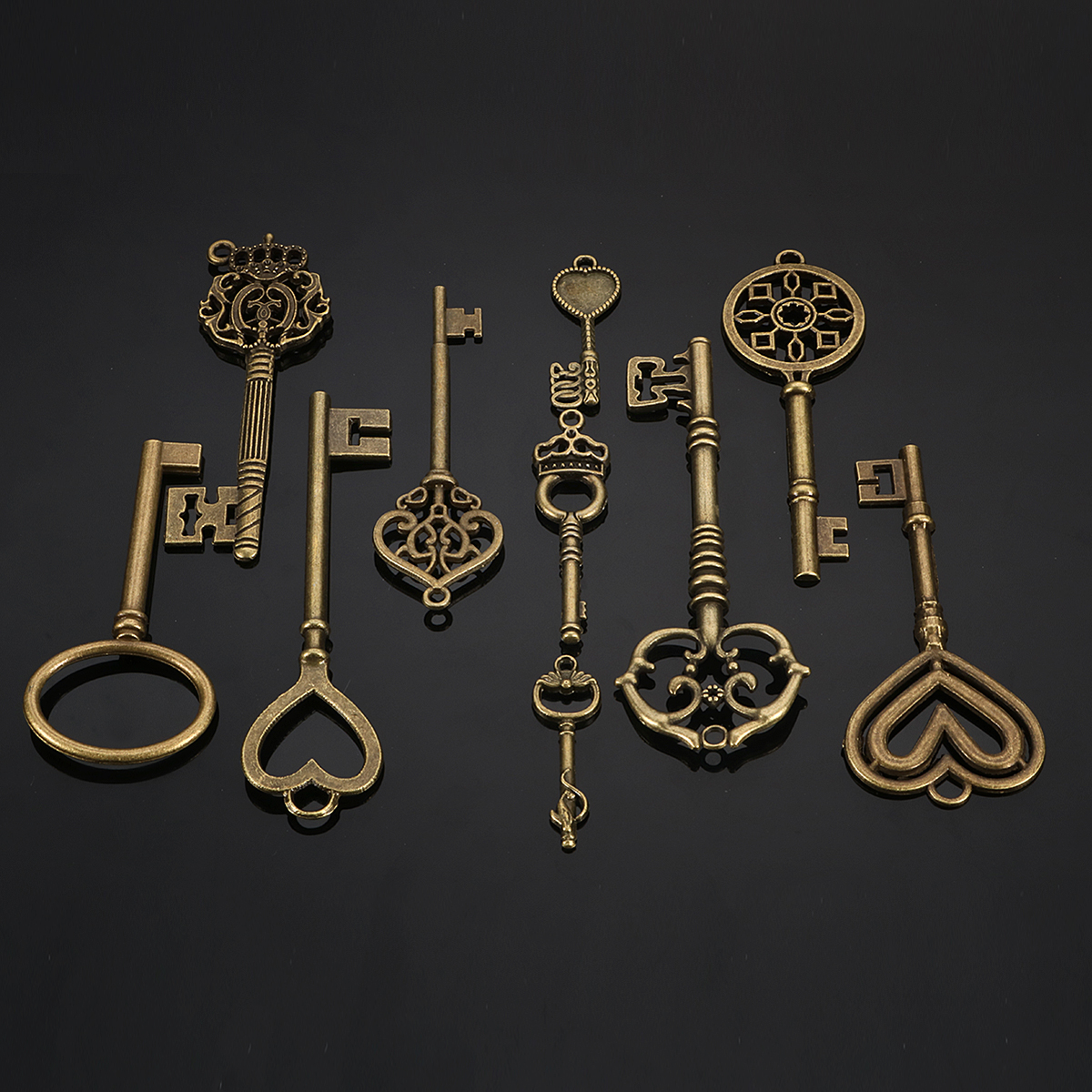 10Pcs Mixed Bronze Key Necklace Pendant Charm DIY