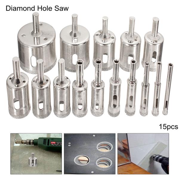 15pcs 6-50mm Diamond Hole Saw Drill Bit Set
