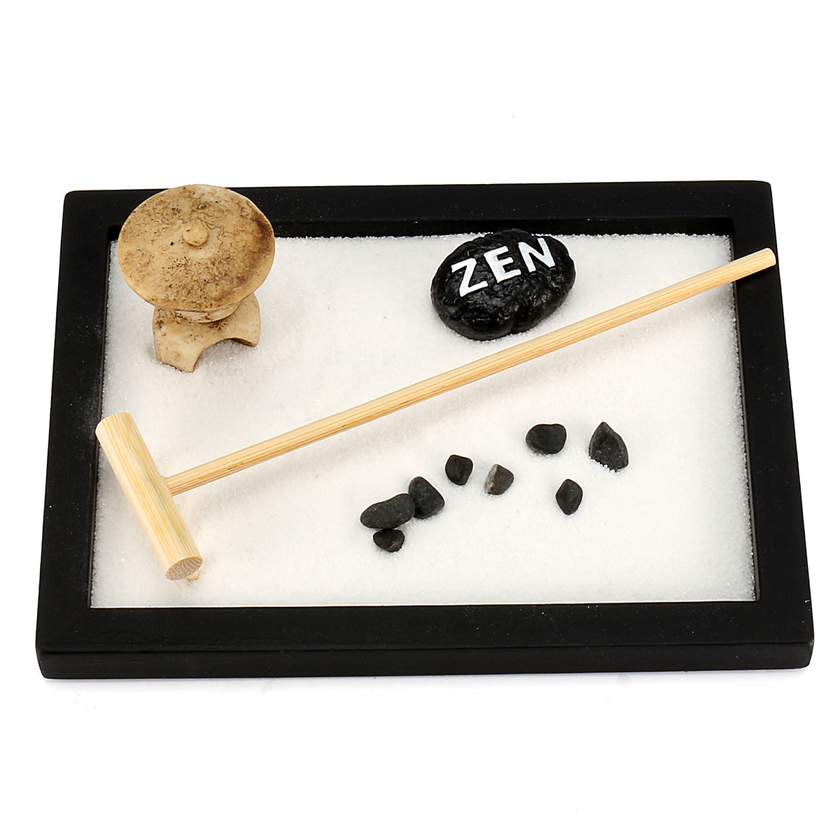 

Mini Relax Peace Meditation Kit Yoga Office Feng Shui Sand Pebble Rack Tabletop Decor Gift