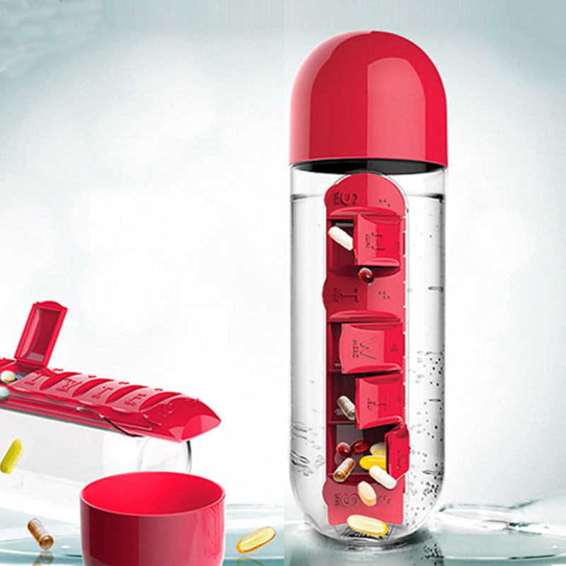 IPRee® 600ml Water Bottle 7 Days Week Pill Capsule Case Organizer Leak-Proof Drinking Cup 21