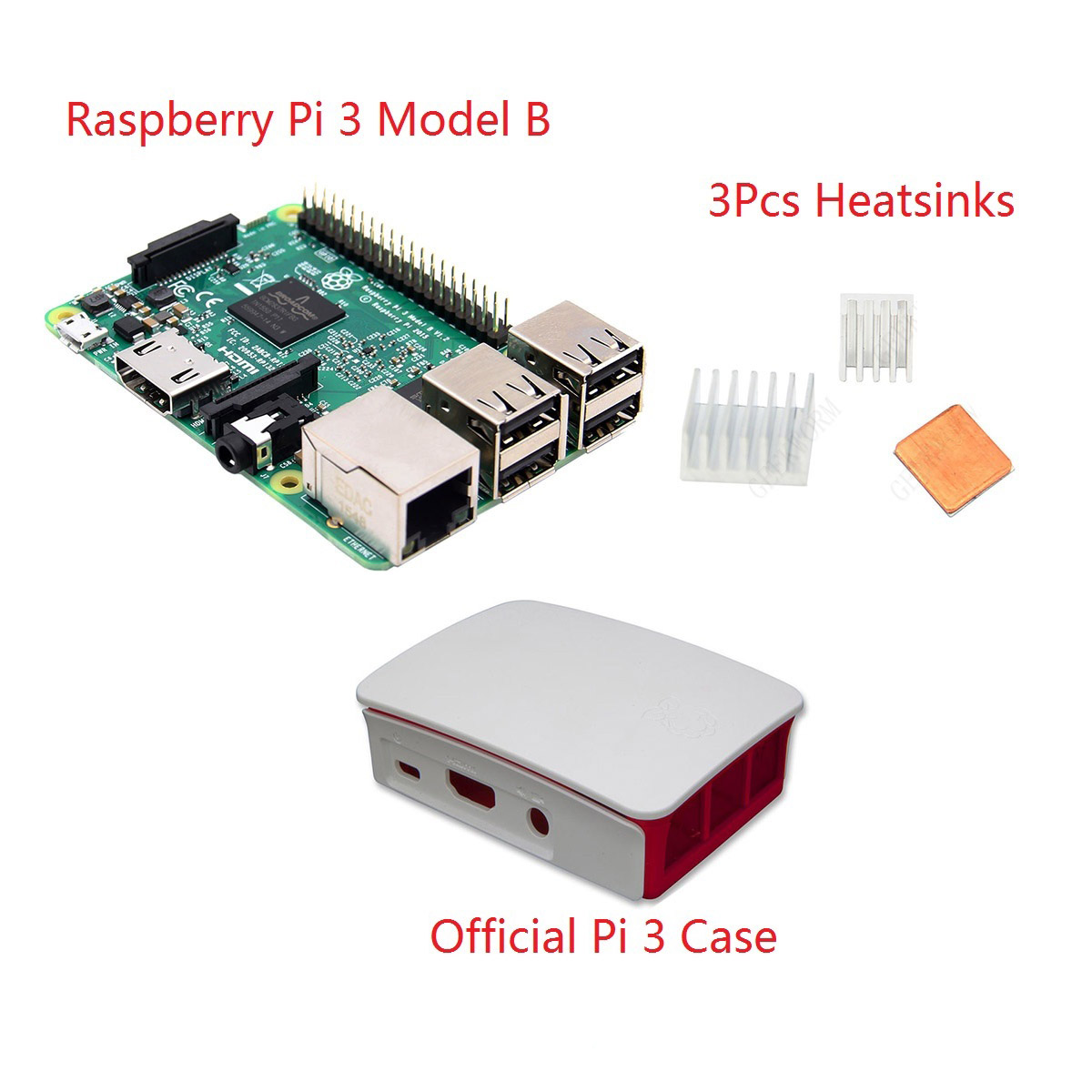 3 In 1 Raspberry Pi 3 Model B + Official Case + Heat Sinks Set 9