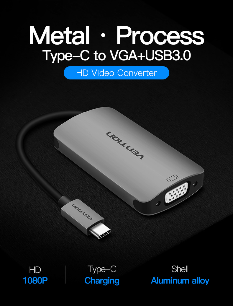 Vention CGJHA USB C to USB3.0 VGA With PD Charging Port Type C 3.1 to USB Hub Type-c Video Adapter 5