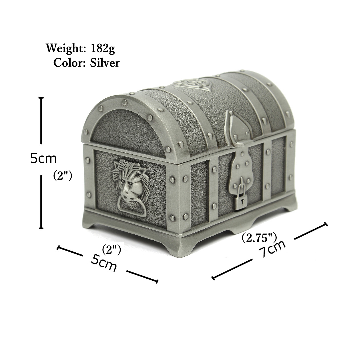 Vintage Lion Head Silver Treasure Jewelry Box Case Collect Storage Holder Container