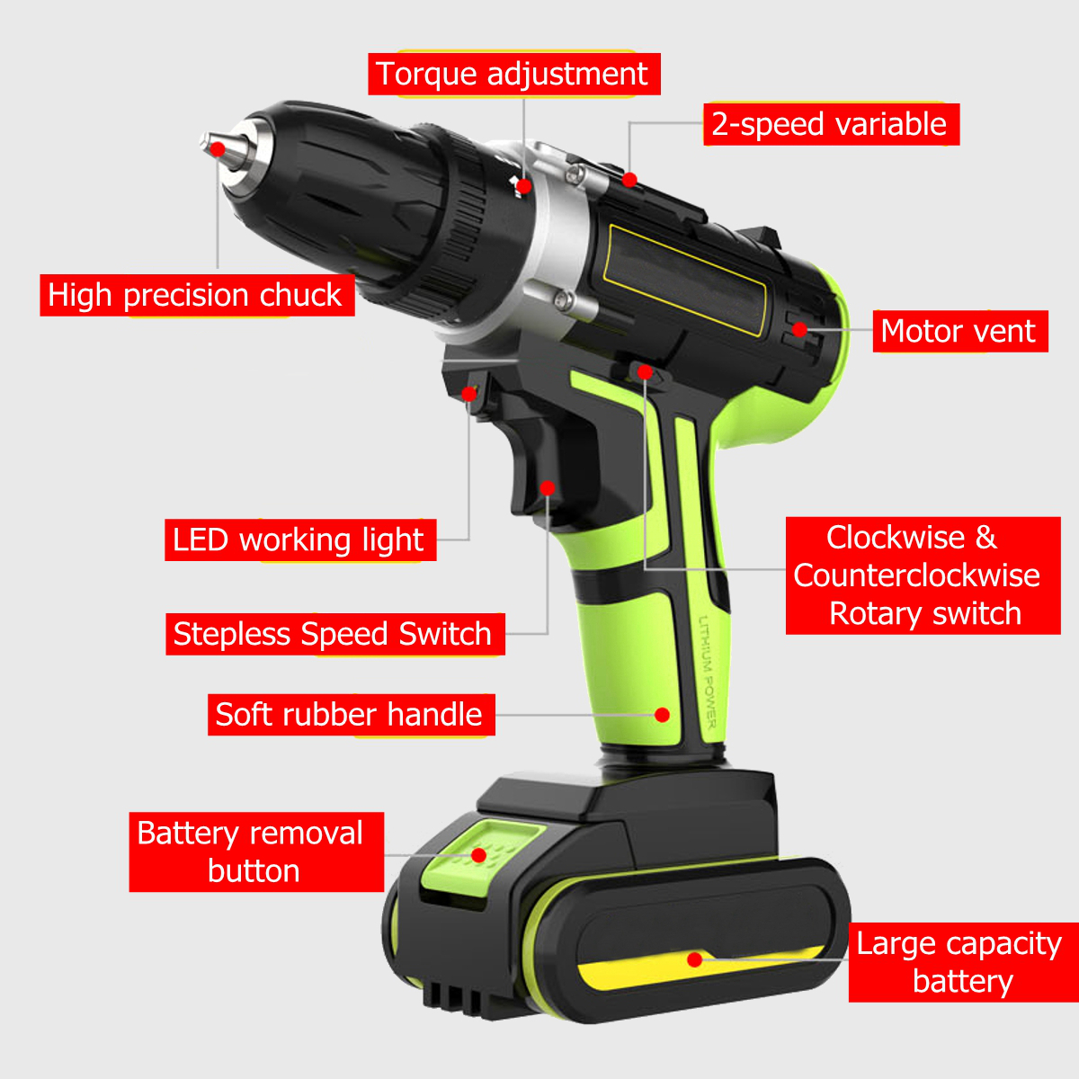 3 In 1 Hammer Drill 48V Cordless Drill Double Speed Power Drills LED lighting 1/2Pcs Large Capacity Battery 50Nm 25+1 Torque Electric Drill 17