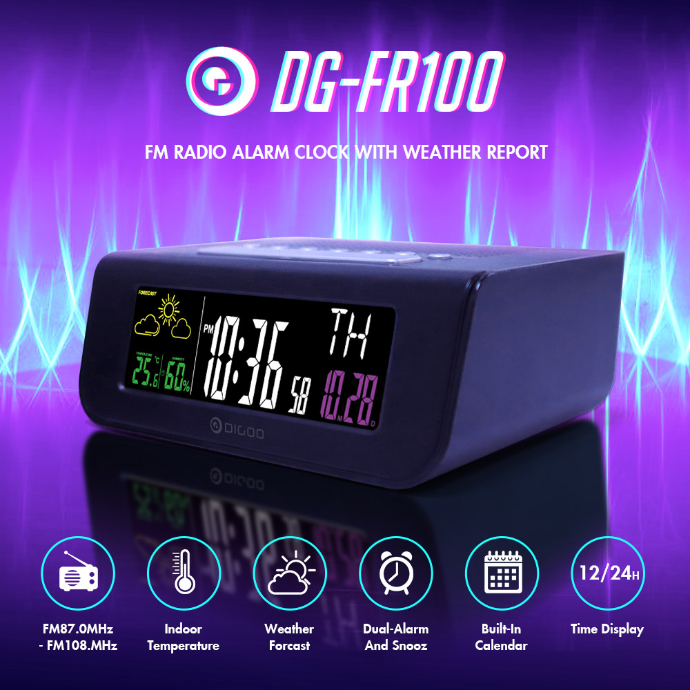 Radiobudzik Digoo DG-FR100 z mini stacją pogody za ~40zł – Banggood