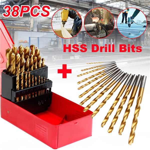 38pcs 1-13mm HSS Twist Drill Bit Titanium Coated Twist Drill