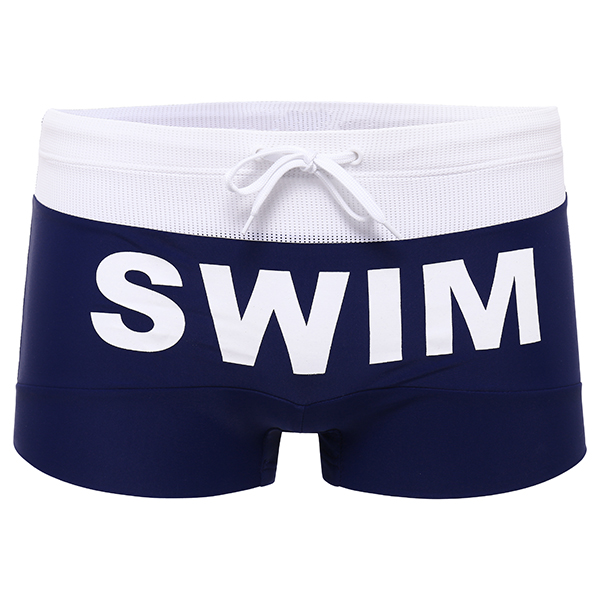 

SUPERBODY Sexy Quick-drying Drawstring Letters Printing Low Waist Boxers Swim Trunks for Men