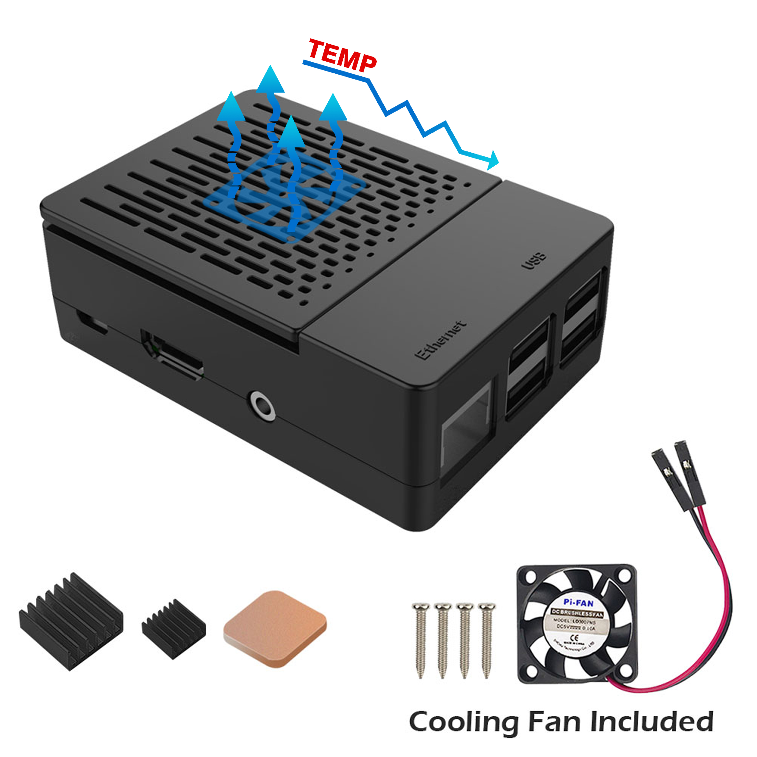 Black/White Assembled Exclouse Case + Quiet Cooling Fan + Heatsink Support GPIO or Camera For Raspberry Pi 3/2/B+ 10
