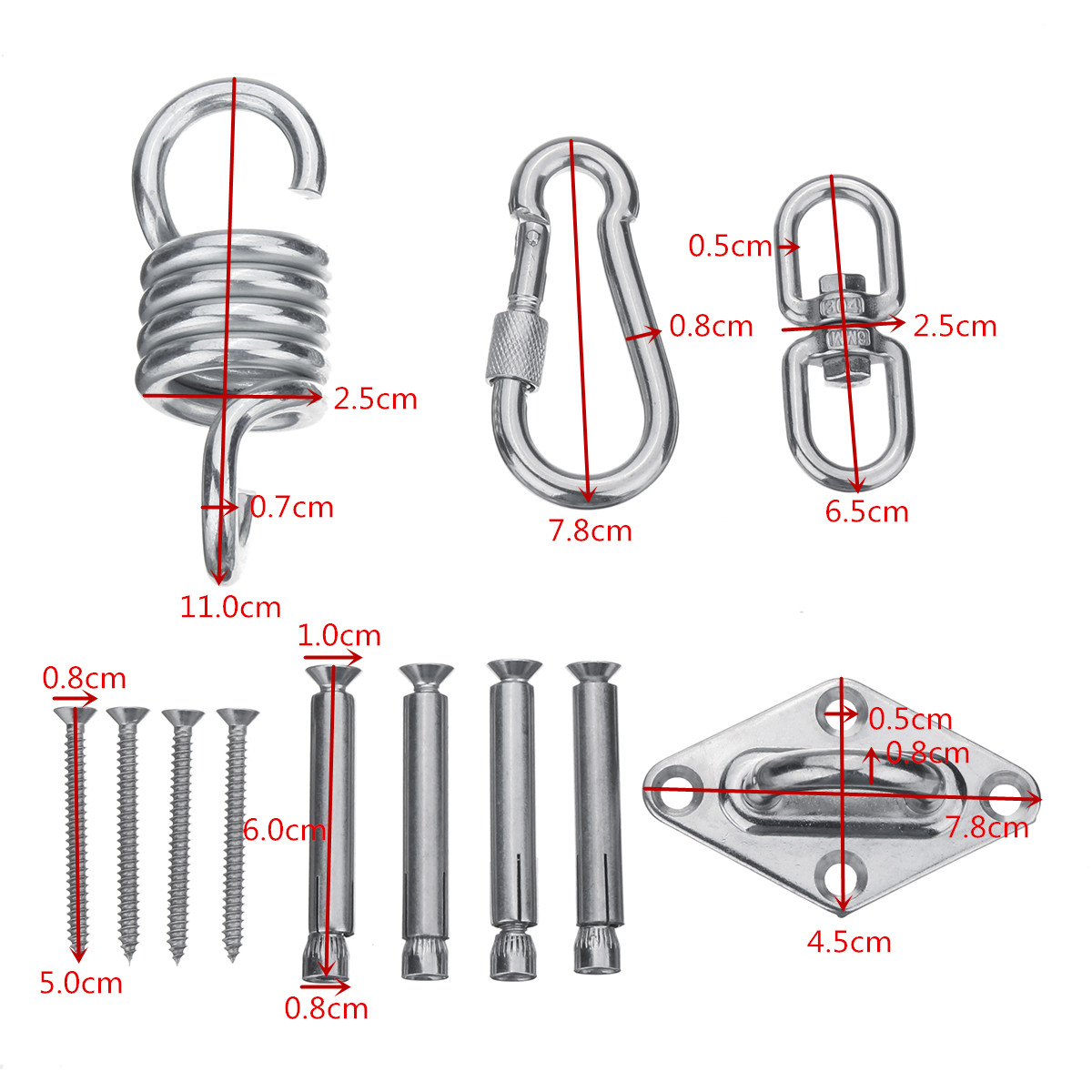 OUTDOOR WIND 1000 LB Capacity Hammock Chair Swivel Hanging Kit Stainless Steel Suspension Ceiling Hooks Hammock Hanger-1pc 360° Rotation Piece,1 Spring Snap Hook,2 Concrete Anchor,2 hex lag Bolts 