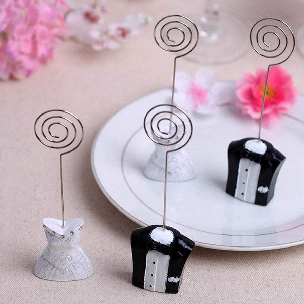 

1 Pair Bride Groom Couple Wedding Place Card Name Holder Table Number Decoration