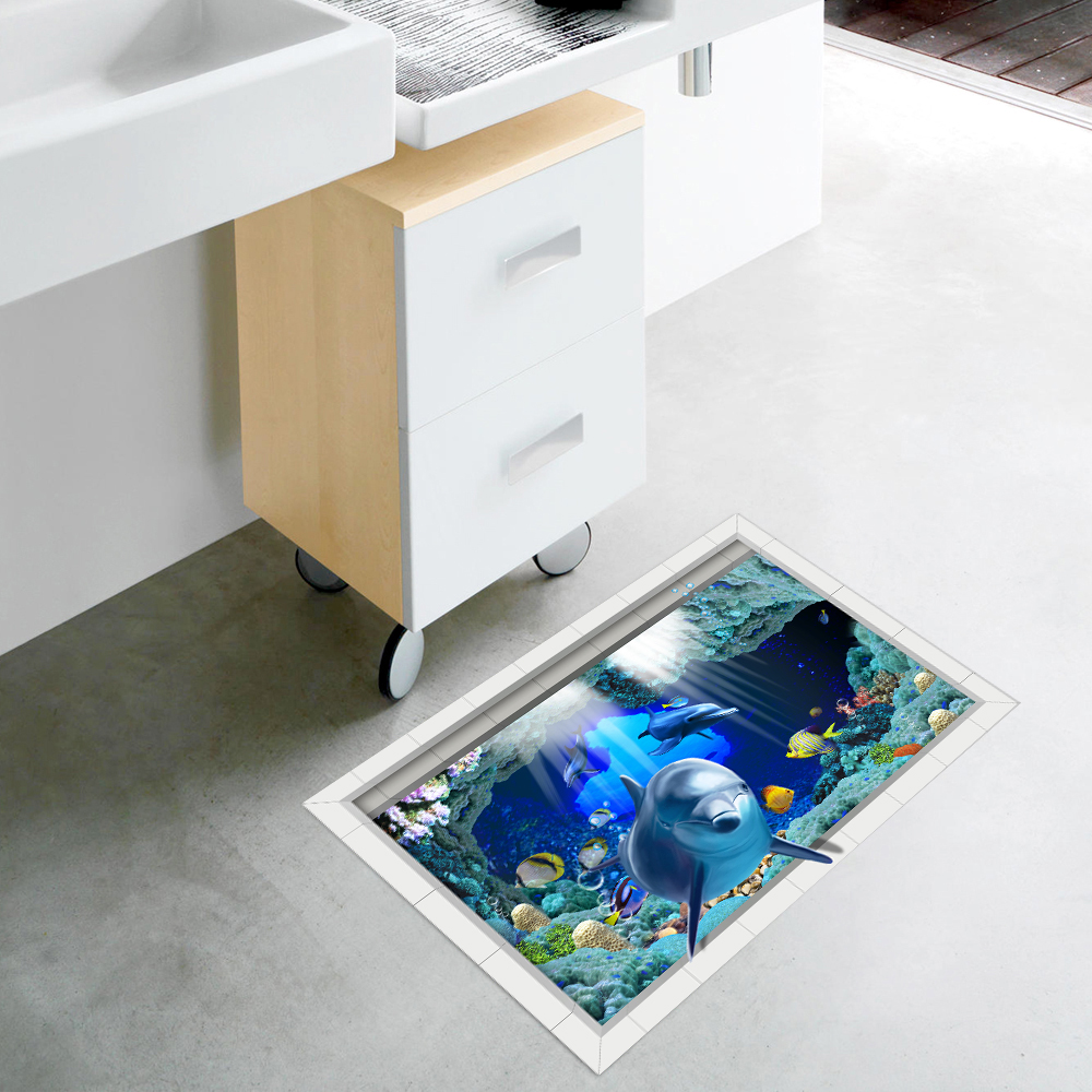 PAG 3D Bathroom Anti Slip Dolphin Pattern Floor Sticker