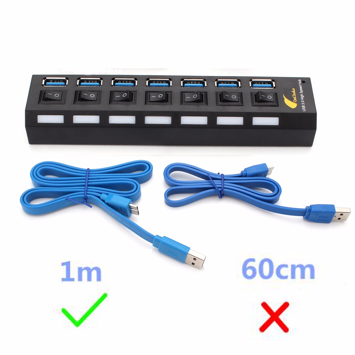 ONCHOICE 7Port USB 3.0 Hub On/Off Switch EU US UK AC Power Adapter For Laptop Desktop 4