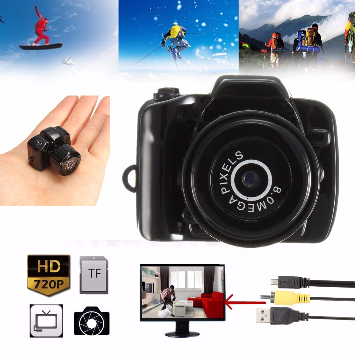 

Y3000 Portable 720P 8.0MP Mini Micro Camera Digital Video Recorder Camcorder DV DVR Sport