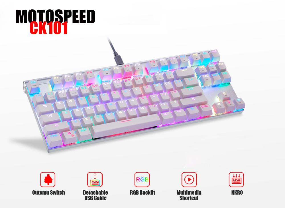 Motospeed CK101 87 Key NKRO RGB Backlit Mechanical Gaming Keyboard Outemu Red Blue Switch 2