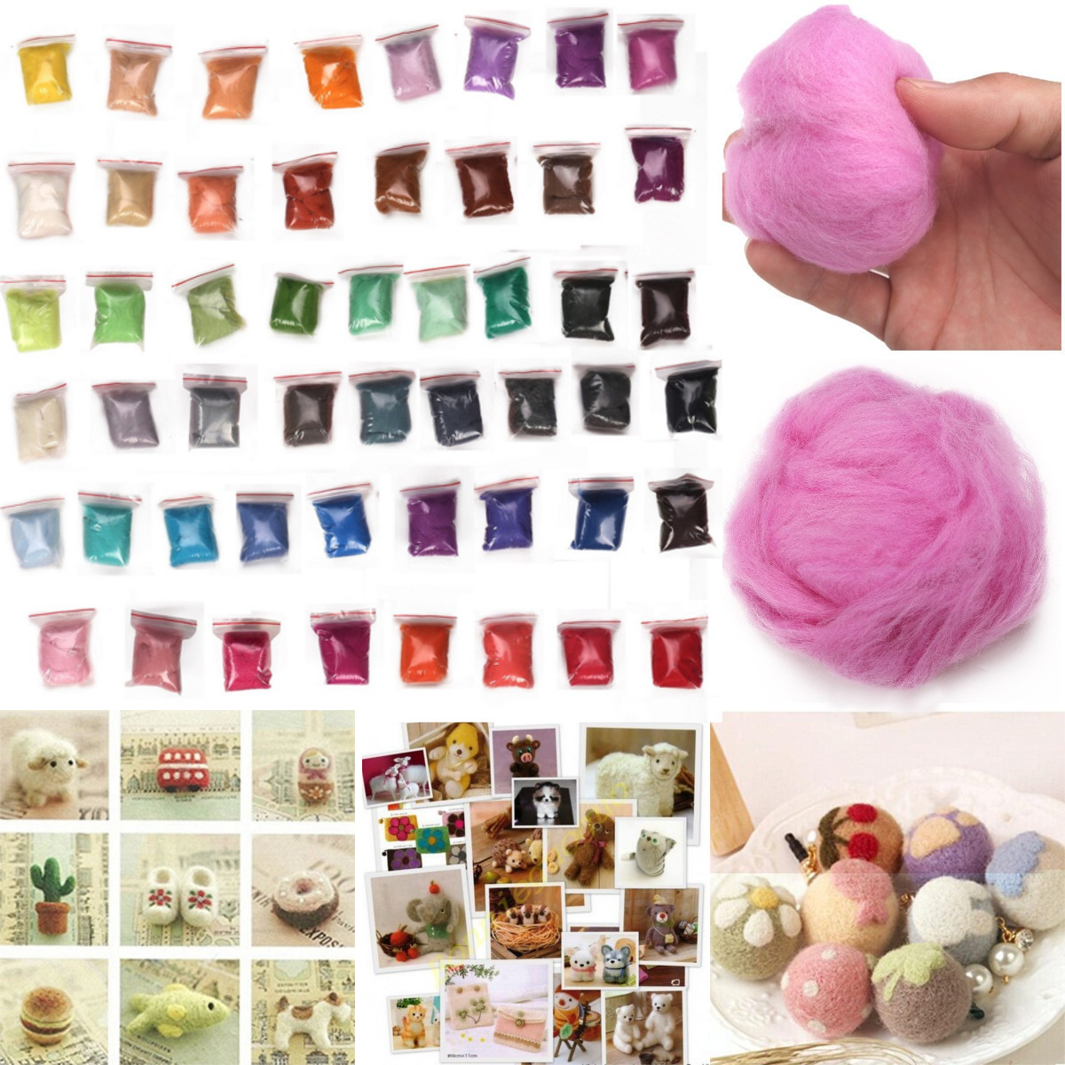 50 Colors Wool Fiber Felt Sewing Trimming Needle Felting DIY Craft