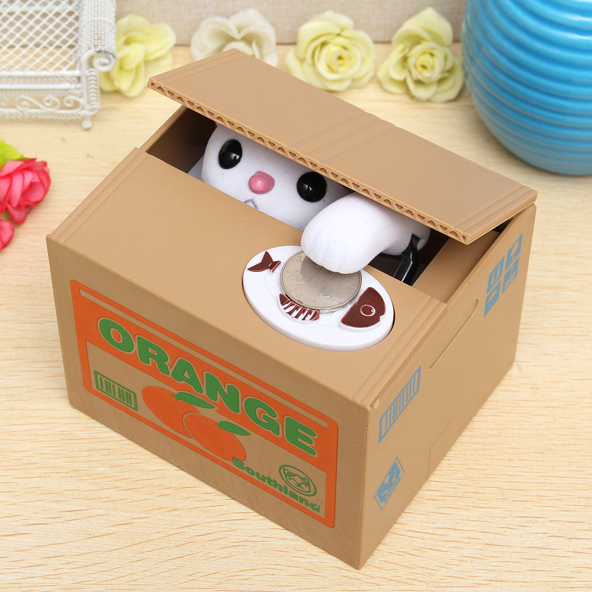 Automated Itazura Cat Steal Coin Piggy Bank Saving Money Box Kids Toy