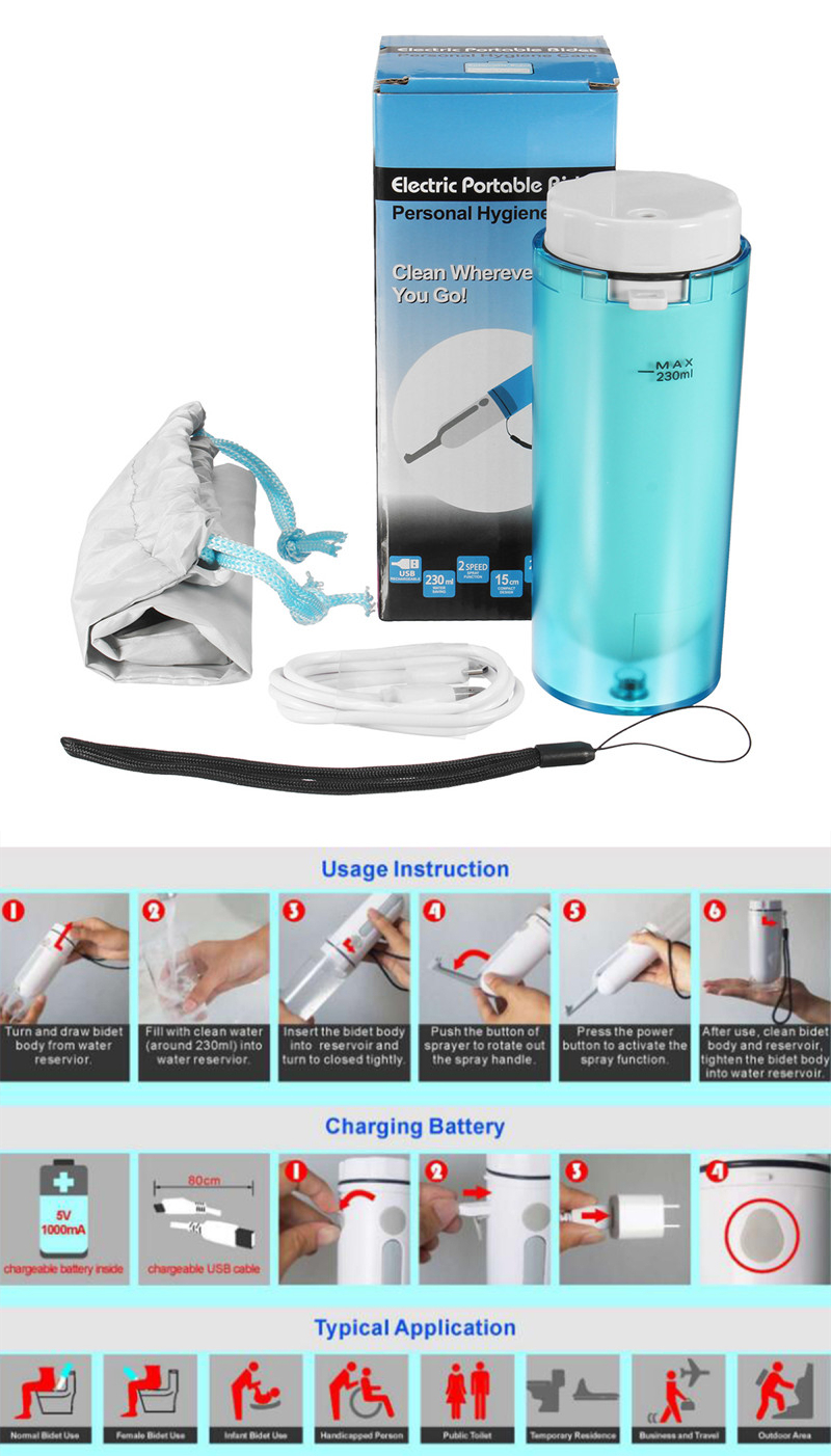 IPRee® Portable Electric Irrigator Handheld Bidet Travel Handy Sprayer Shattaf Toilet Wash Kit 17