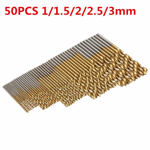 50PCS 1.0-3.0mm HSS Titanium Coated Drill Bit Set