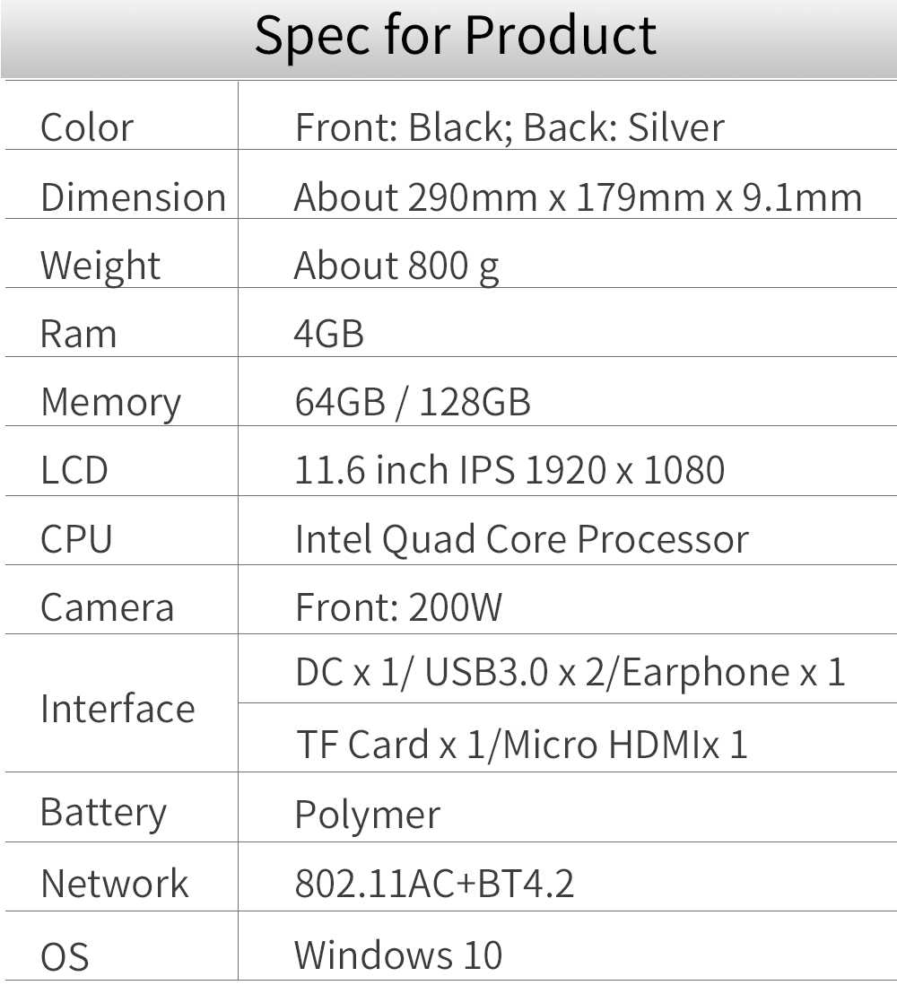Jumper Ezpad go Apollo Lake N3450 Quad Core 4GB RAM 128GB ROM 11.6 Inch Windows 10 OS Tablet 14