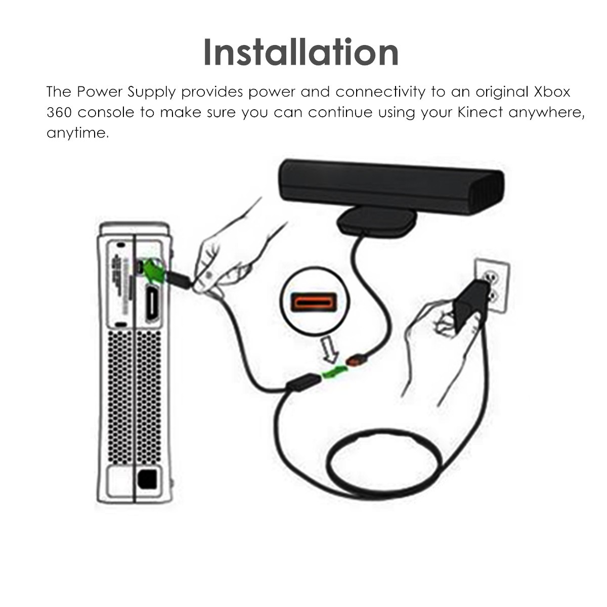2.3m USB AC Adapter Power Supply Cable for Xbox 360 Kinect Sensor EU/US Plug 19