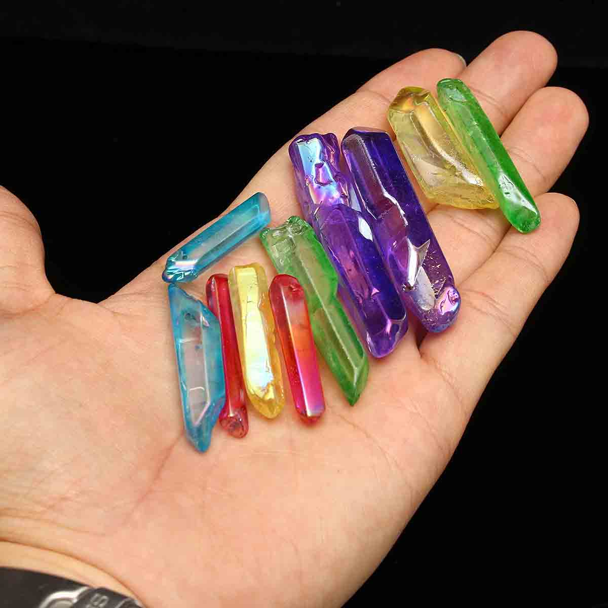 10pcs Colorful Quartz Crystal Wand Healing Rock Pendant DIY Jewelry