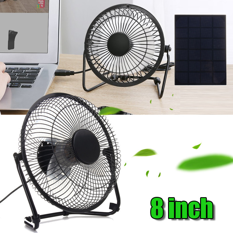 Black Solar Panel Powered USB Fan 8 Inch 5W Cooling Ventilation for Outdoor Traveling Home Office 7