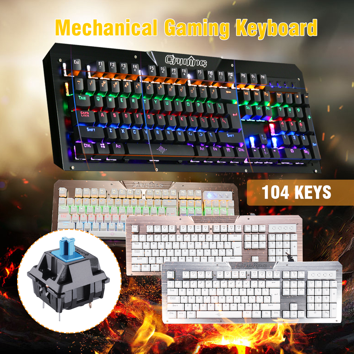 104Keys Blue Switch LED Backlight Mechanical Gaming Keyboard With Hand Holder USB Wired 13