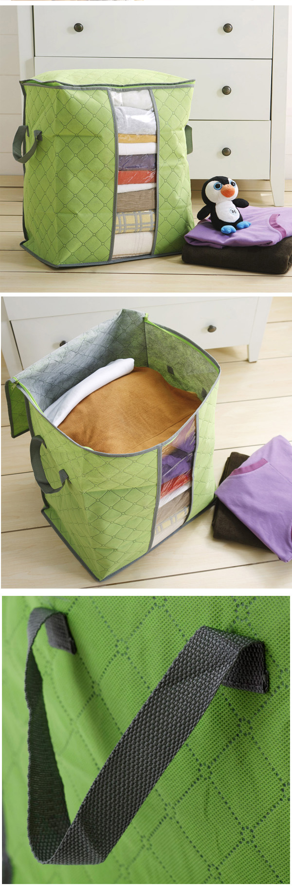 Non Woven Storage Bag Box Clothing Garment Organizer Underwear Quilt Bamboo Charcoal 