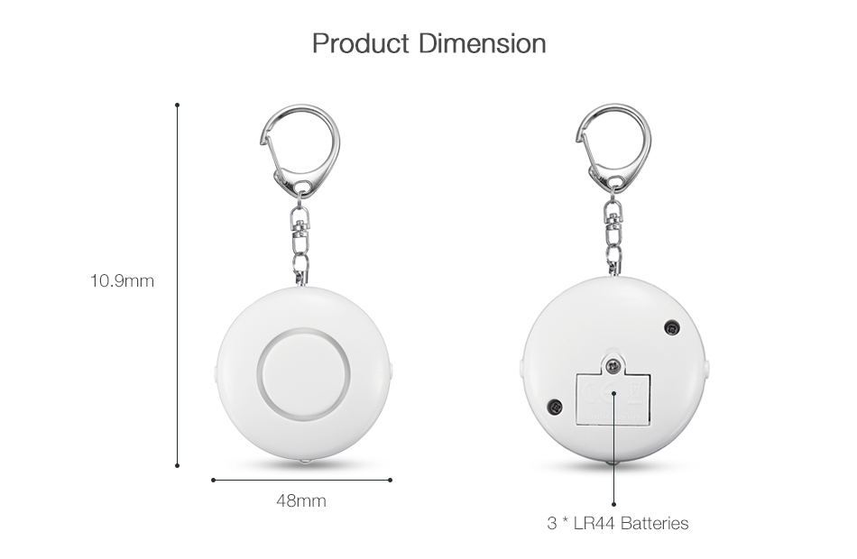 125dB Loud Portable Round Shape Bag Keychain Anti Theft Personal Security Alarm with Bright LED Light 12