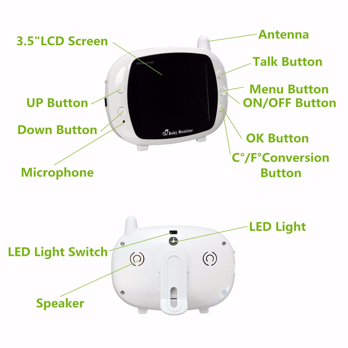 2.4G Wireless Digital 3.5 inch LCD Baby Monitor Camera Audio Talk Video Night Vision 16
