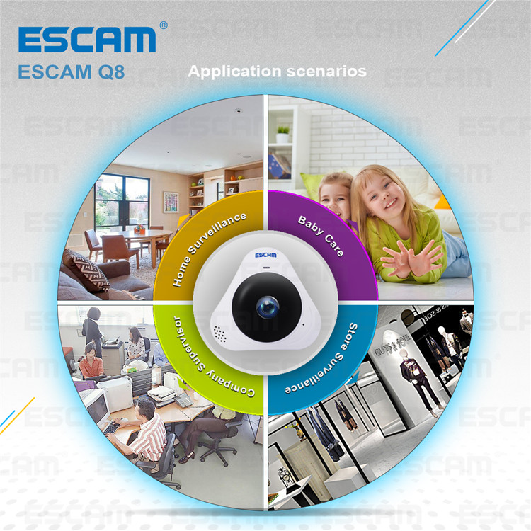 ESCAM Q8 960P 1.3MP 360 Degree VR Fisheye WiFi IR Infrared IP Camera Two Way Audio Motion Detector 18