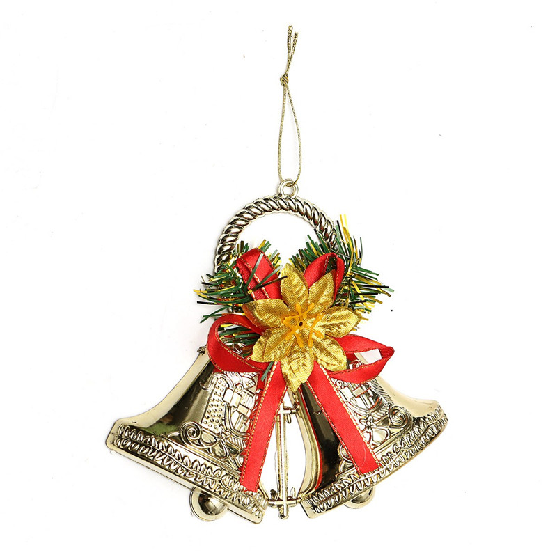 Christmas Bowknot Double Bell Xmas Tree Ornament Pendant Door Hanging Decoration - Photo: 2