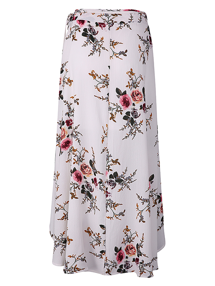 Summer Floral Printed Irregular Split Hem Women Skirts