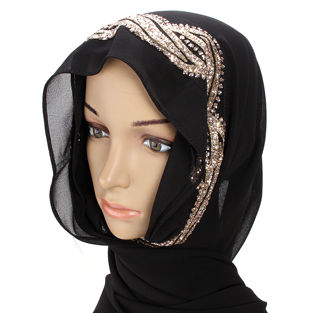 

Women Muslim Sequin Lace Shawls Islamic Hijab Long Scarf Headwear