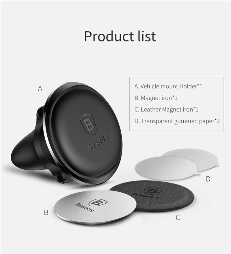 Baseus Cable Clip Magnetic Rotation Car Air Vent Phone Holder Stand for Samsung S8 iPhone X Xiaomi 25