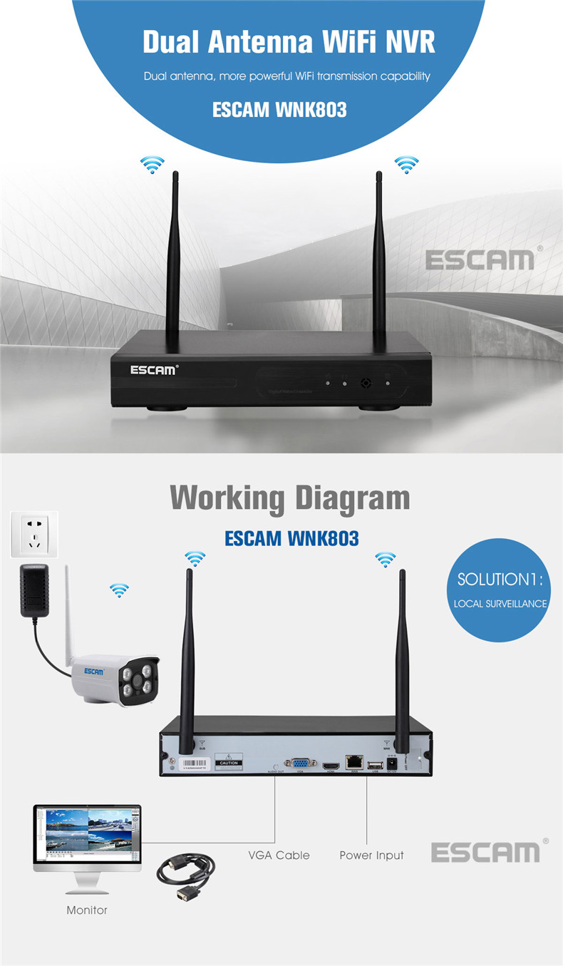ESCAM WNK803 8CH 720P Wireless NVR Kit Outdoor IR WiFi IP Camera Surveillance Home Security System 14