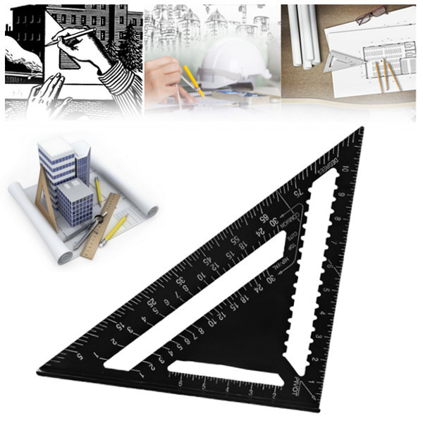 Raitool™ AR01 260x185x185mm Metric Aluminum Alloy Triangle Ruler Black Triangular Rule 7