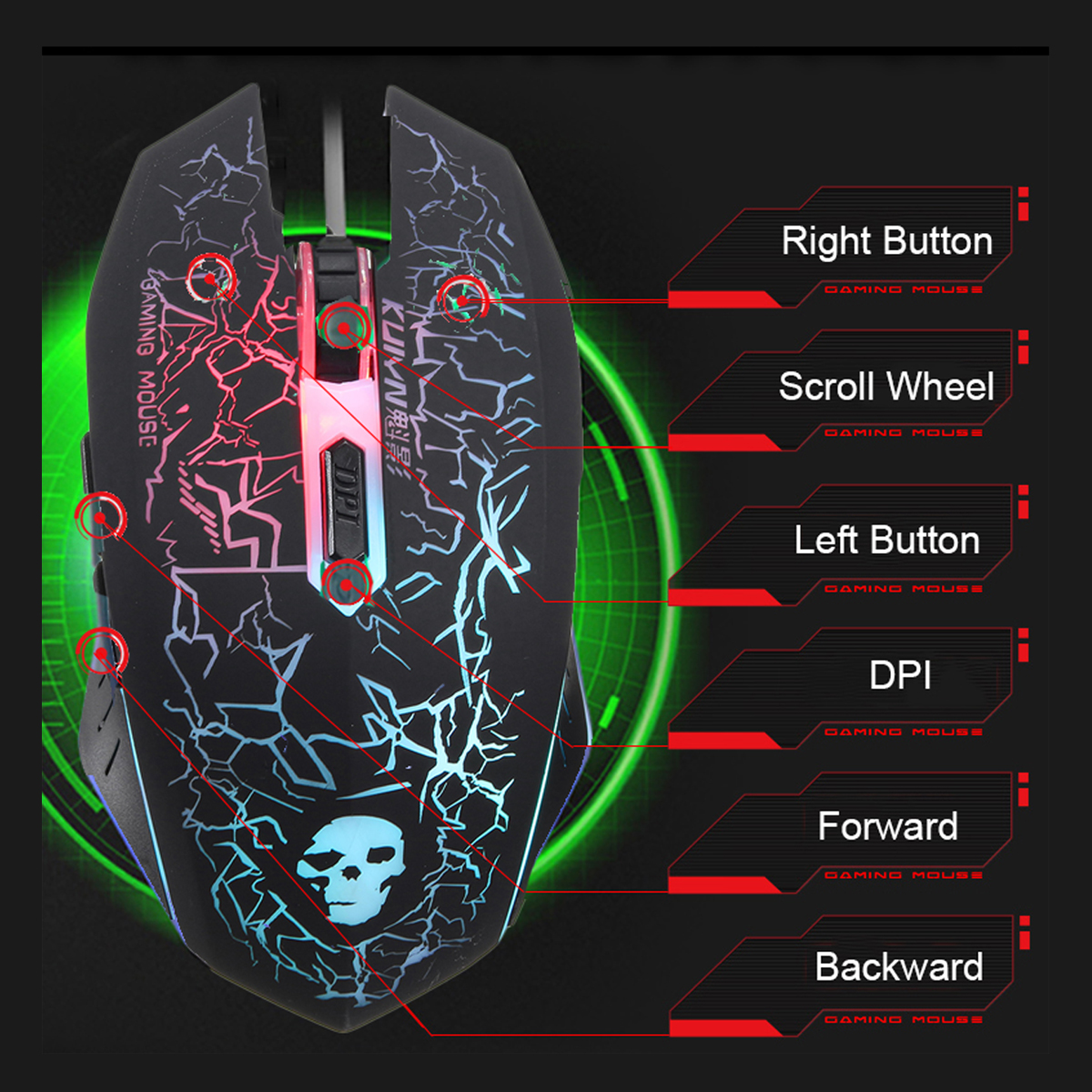 Colorful Backlight USB Wired Gaming Keyboard 2400DPI LED Gaming Mouse Combo with Mouse Pad 100