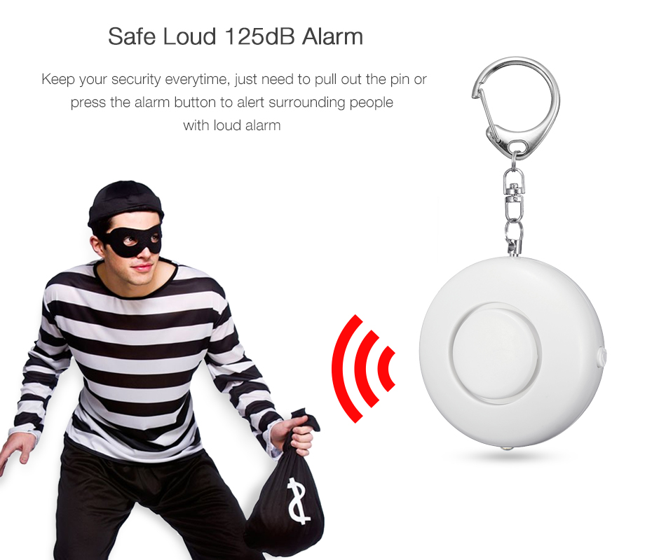 125dB Loud Portable Round Shape Bag Keychain Anti Theft Personal Security Alarm with Bright LED Light 10