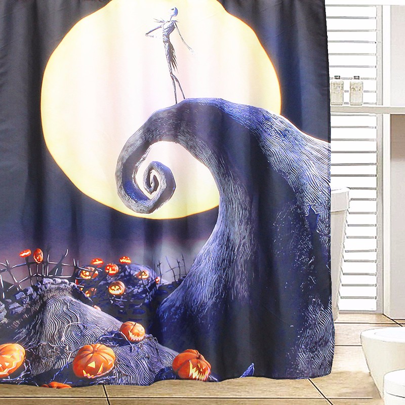 Halloween cauchemar lune crâne polyester rideau de douche décor de salle de bain avec 12 crochets
