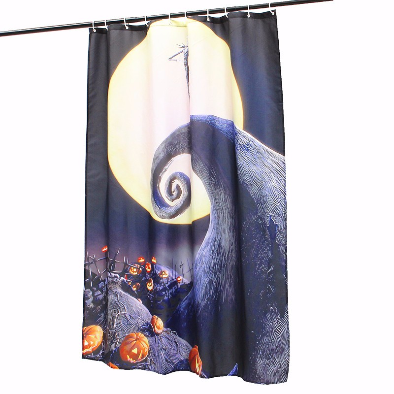 Halloween Nightmare Moon Skull Polyester Shower Curtain Bathroom Decor with 12 Hooks