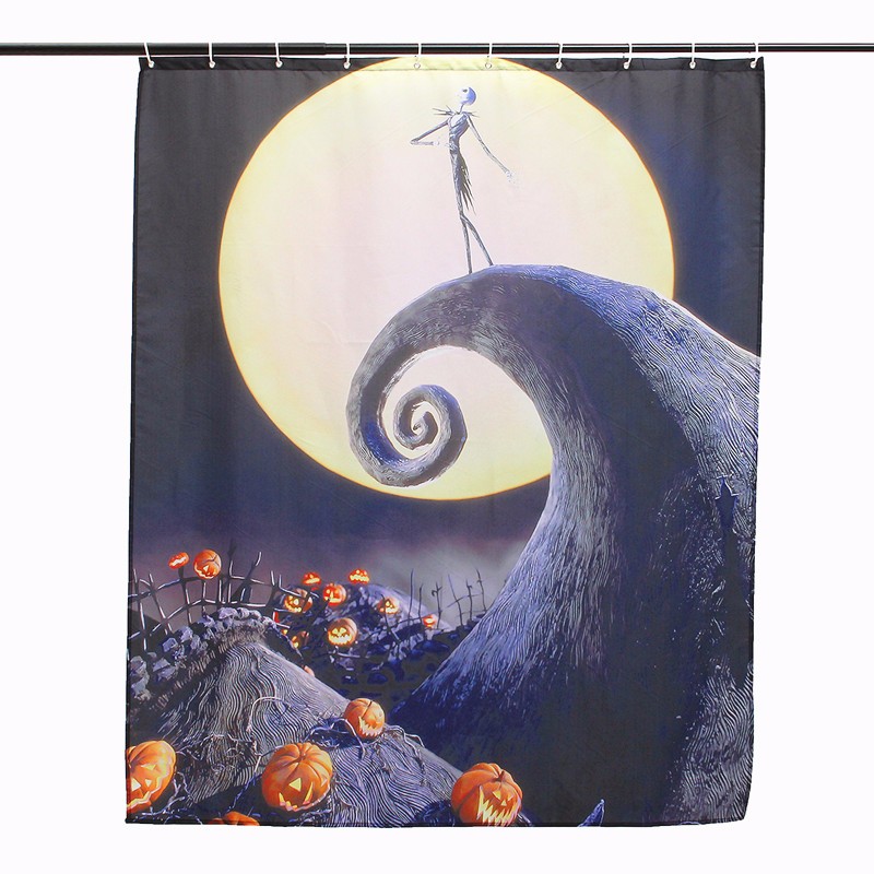 Halloween Nightmare Moon Skull Polyester Shower Curtain Bathroom Decor with 12 Hooks