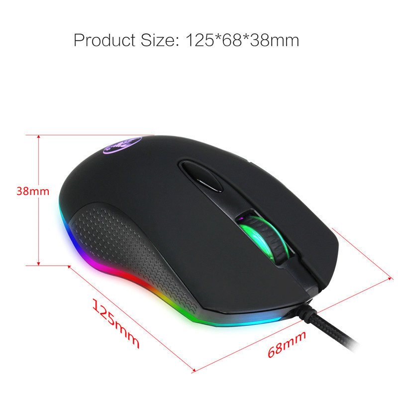 HXSJ S500 RGB Backlit Gaming Mouse 6 Buttons 4800DPI Optical USB Wired Mice Macros Define 62