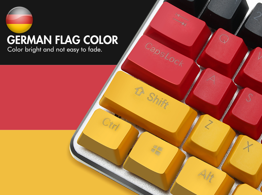 MantisTek® German Flag Color 109 Keycaps OEM Profile Double Shot Backlit PBT Key Caps 10