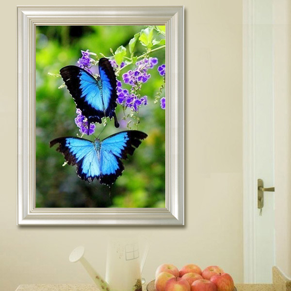 5D DIY Blue Butterflies Painting Rhinestone Cross-stitch