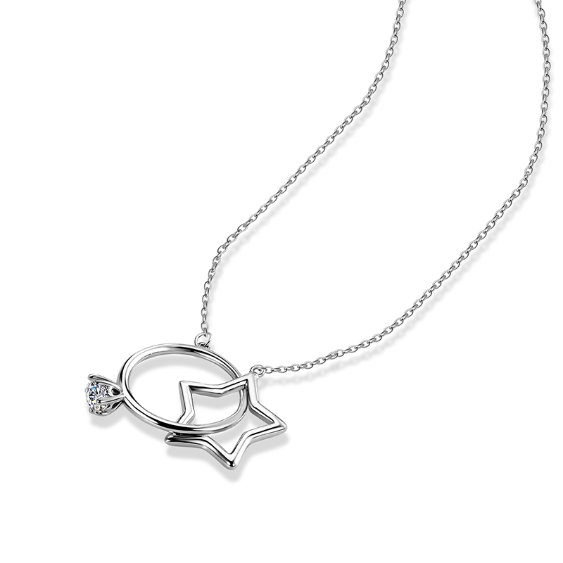 

Platinum Plated Sweet Wedding Ring and Five-pointed Star Interlinked Pendant Necklace for Women