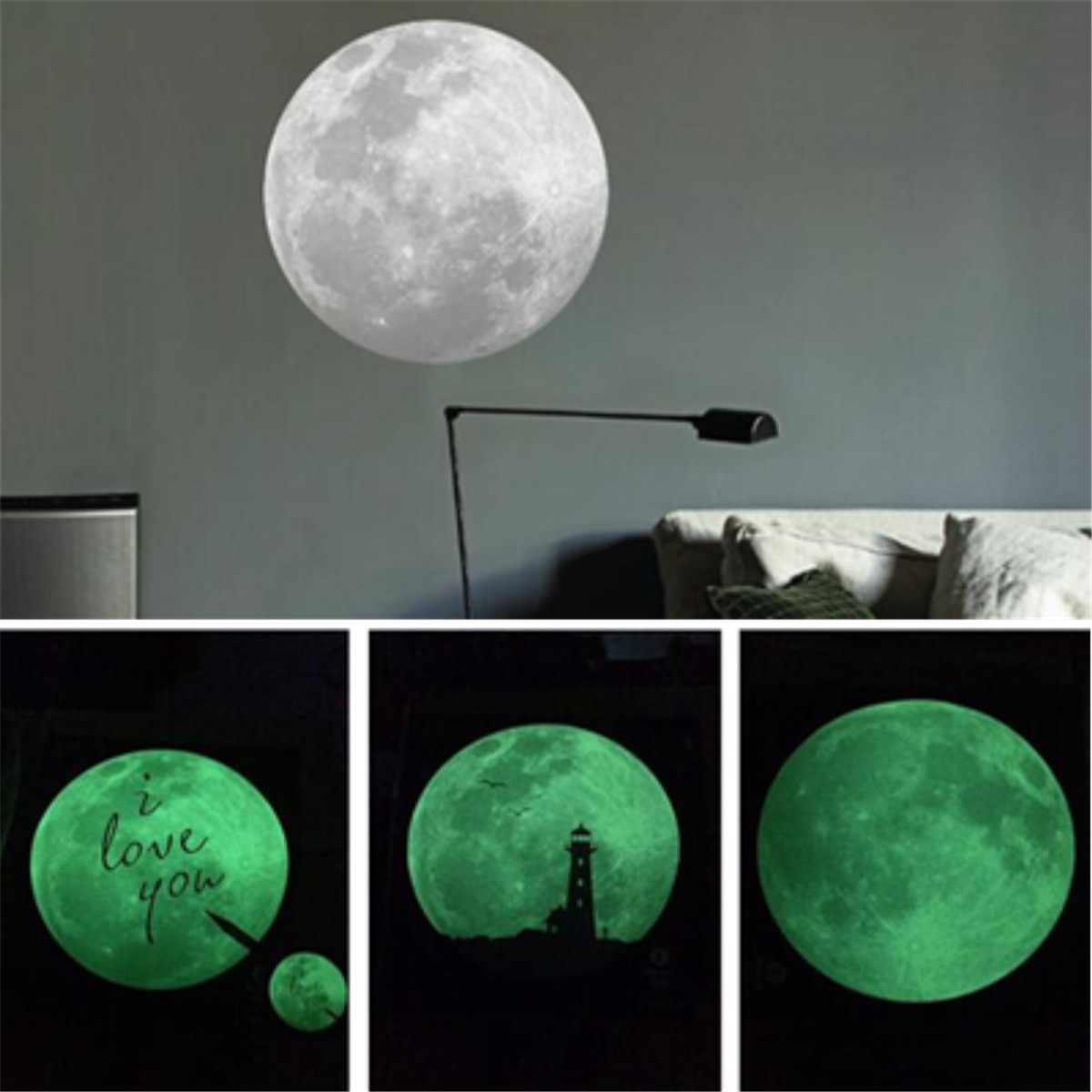 

9CM luminescent fluorescent lights Moon Shape Wall Stickers Home Decoration